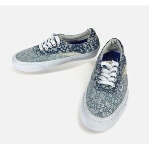 Vans Ultra Cush Lace Up Sneakers Blue Gray paisley white soles Womens 10.5